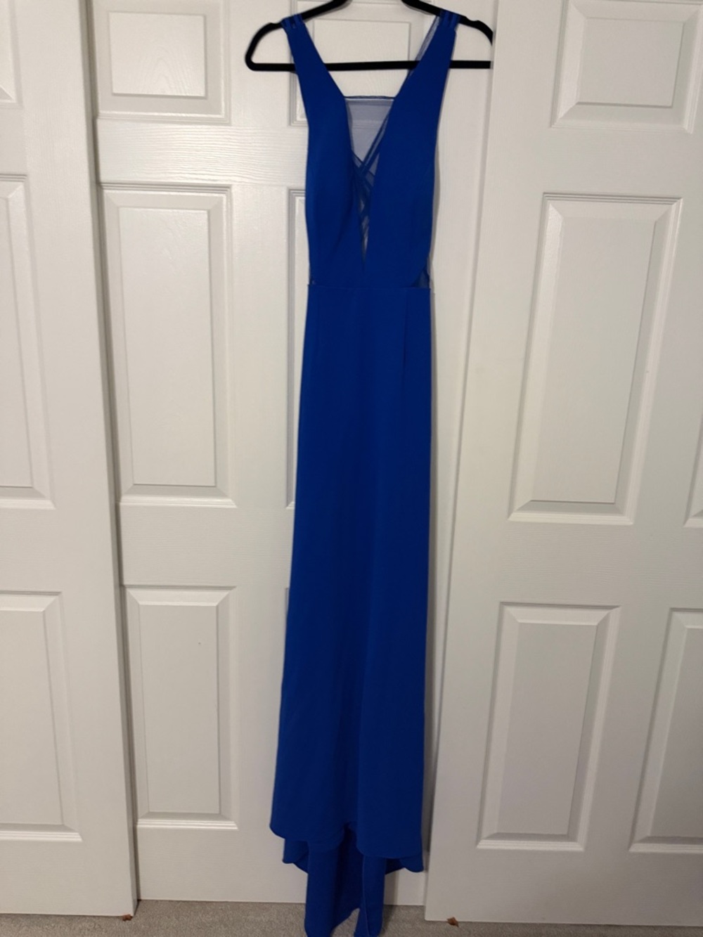 Adrianna Papell Royal Blue Plunge V Maxi Gown
